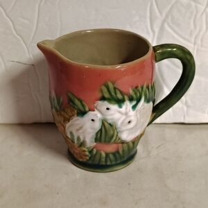 Henriksen Majolica Creamer Glazed Pottery Vintage 1994 Bunny Rabbit 3 1/2"